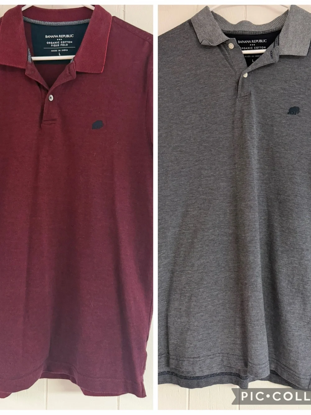 Bundle of Two Banana Republic Men’s Polo Shirts - Burgundy and Gray/Navy, Size L